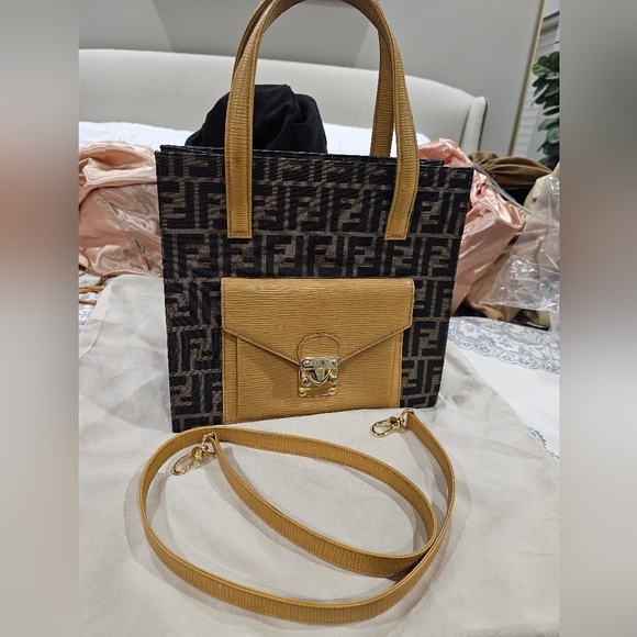 Fendi Handbags - Fendi Brown and Tan Tote with Gold Hardware